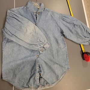 80's 90's Vintage Bonjour Ballon sleeve denim shirt